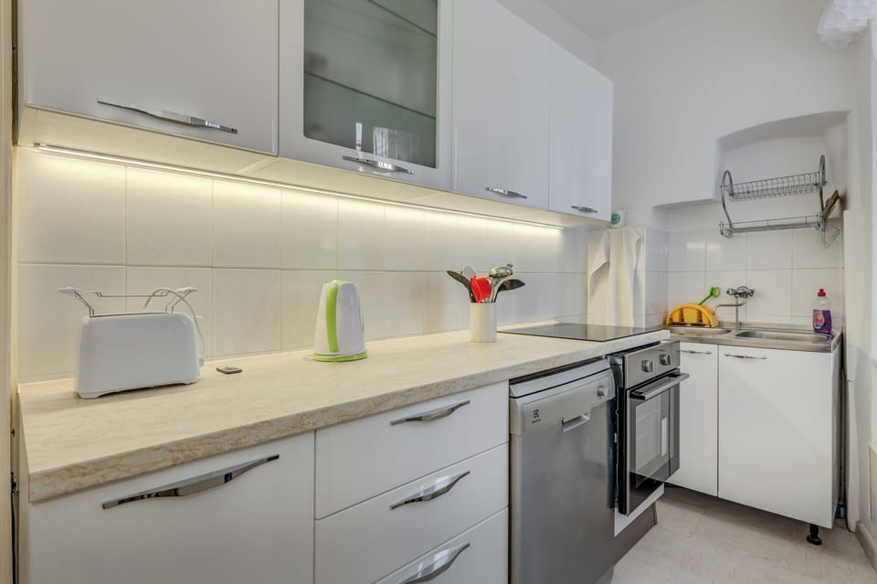 Apartment (A1) | Private kitchen | Fridge, microwave, oven, stovetop