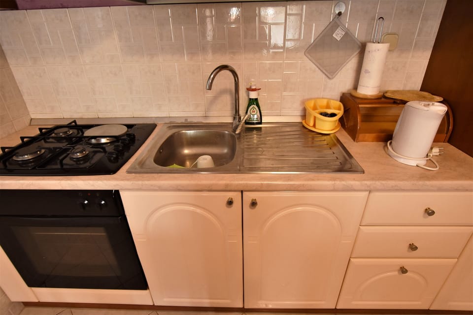 Apartment (A1) | Private kitchen | Fridge, oven, stovetop, electric kettle