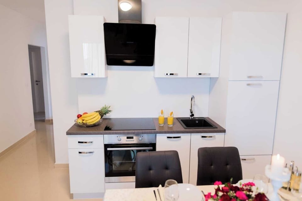 Apartment (A1) | Private kitchen | Fridge, microwave, oven, stovetop