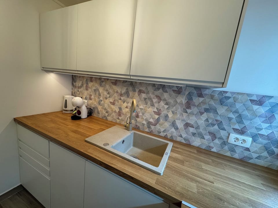 Apartment (A1) | Private kitchen | Fridge, microwave, oven, stovetop