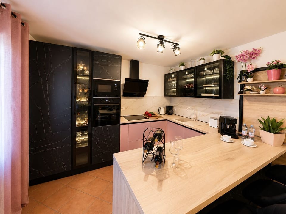 Villa | Private kitchen | Fridge, microwave, oven, stovetop