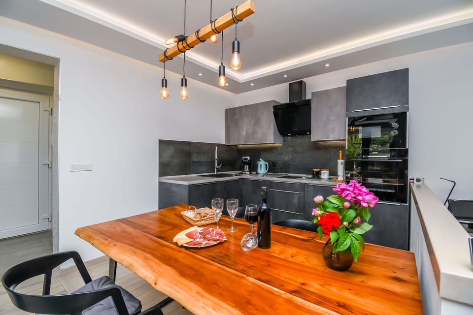 Villa | Private kitchen | Fridge, microwave, oven, stovetop
