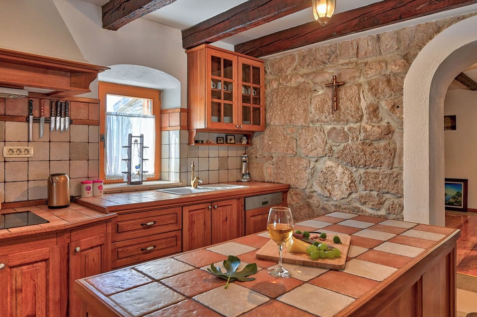 Villa | Private kitchen | Fridge, microwave, oven, stovetop