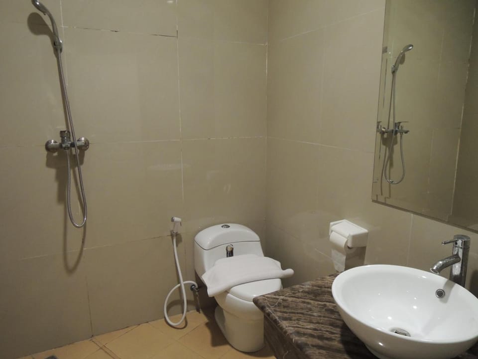 Shower, free toiletries, towels