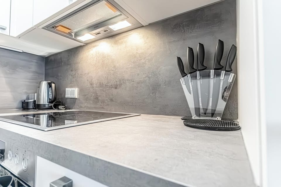 Basic Apartment | Private kitchen | Fridge, microwave, oven, stovetop