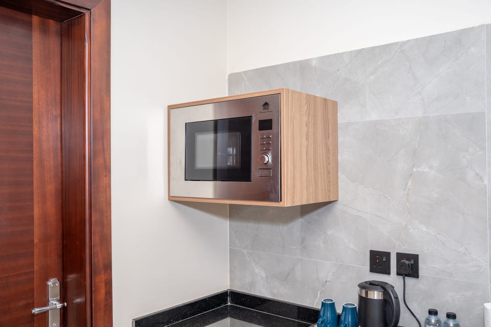 Mini-fridge, microwave
