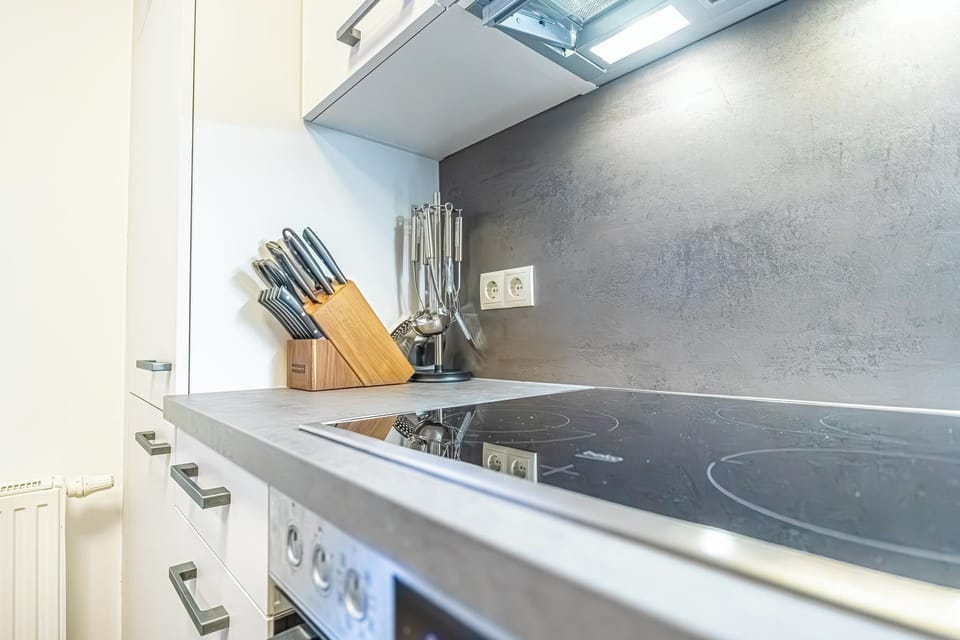 Basic Apartment | Private kitchen | Fridge, microwave, oven, stovetop