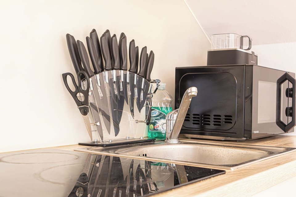 Basic Apartment | Private kitchen | Fridge, microwave, oven, stovetop