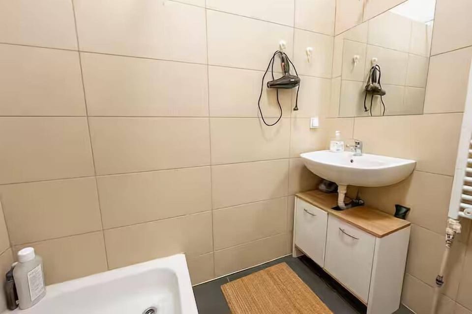Basic Apartment | Bathroom | Shower, free toiletries, hair dryer, towels