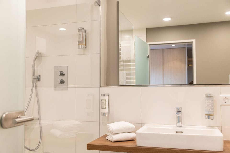Standard Double Room | Bathroom | Shower, hair dryer, bathrobes, towels