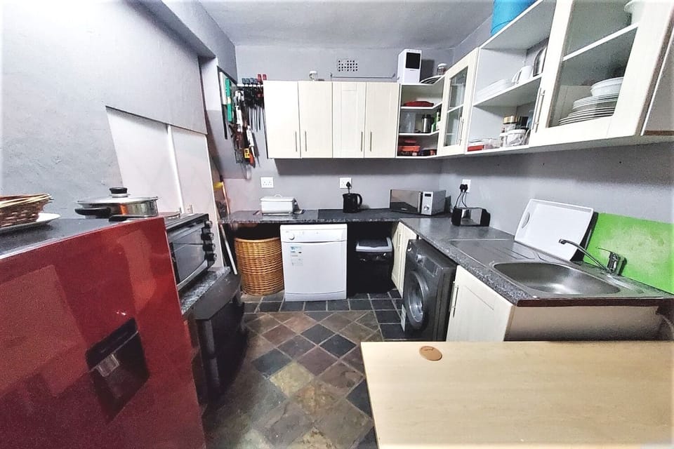 Fridge, microwave, cookware/dishes/utensils