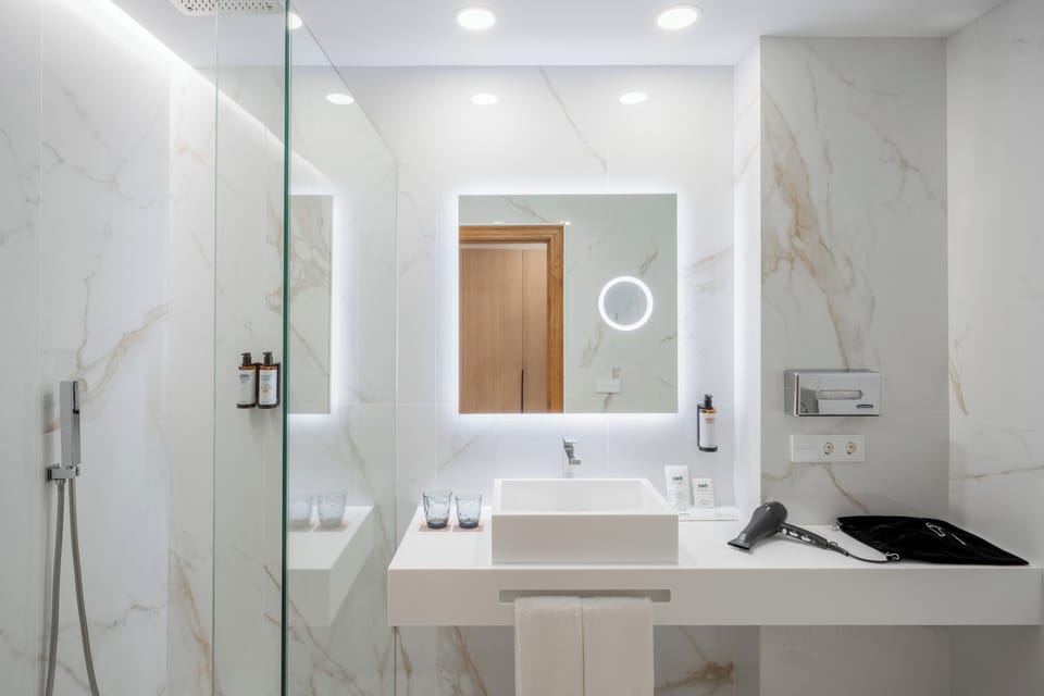 Hair dryer, bidet, towels