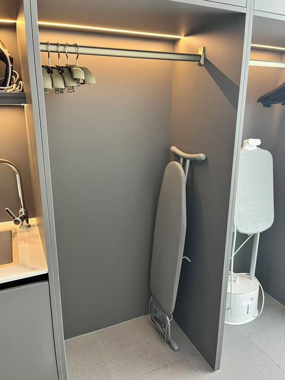 Shower, hair dryer, slippers, towels