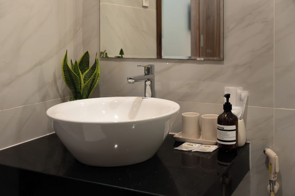 Shower, hydromassage showerhead, free toiletries, hair dryer