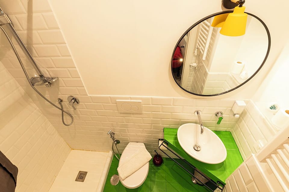 Shower, hair dryer, soap, shampoo