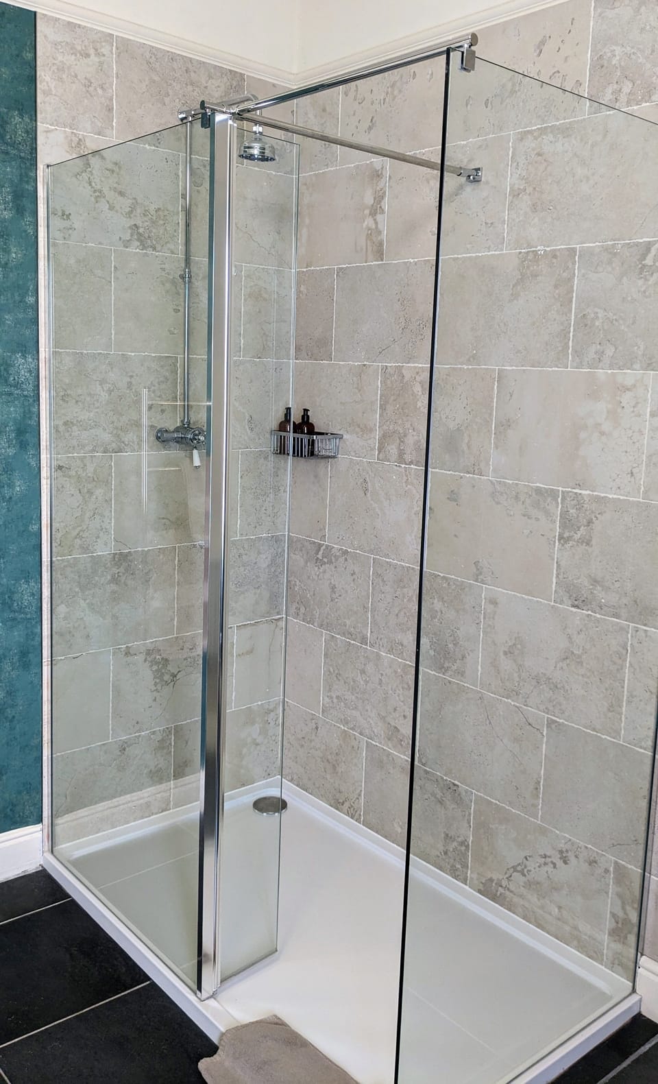 Bathroom | Shower, designer toiletries, hair dryer, towels