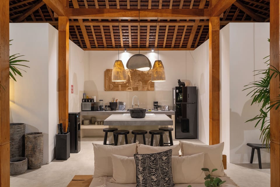 Deluxe Villa, Balcony, Pool View | Private kitchen | Fridge, stovetop, coffee/tea maker, electric kettle
