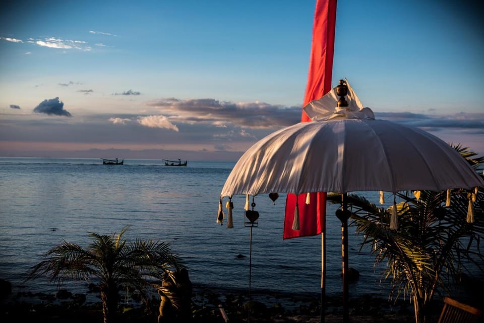 On the beach, sun loungers, beach umbrellas, beach towels