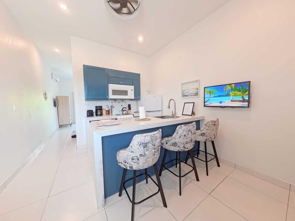 Comfort Apartment, Patio, Garden View | Private kitchen | Fridge, microwave, oven, stovetop