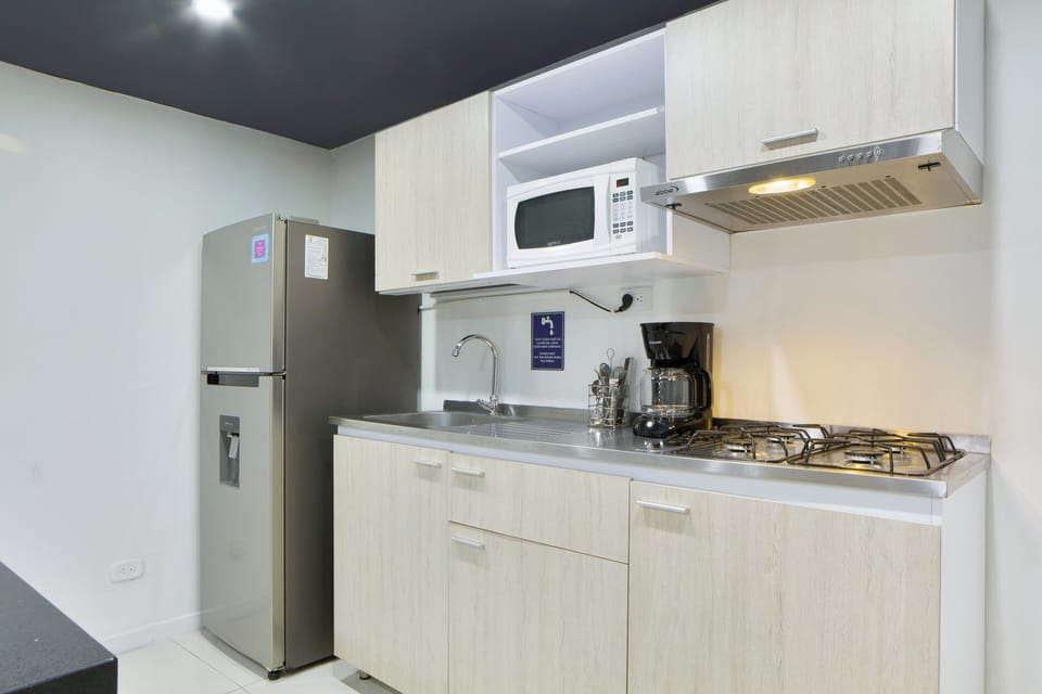 Apartment, Balcony | Private kitchen | Coffee/tea maker, blender, cleaning supplies, freezer