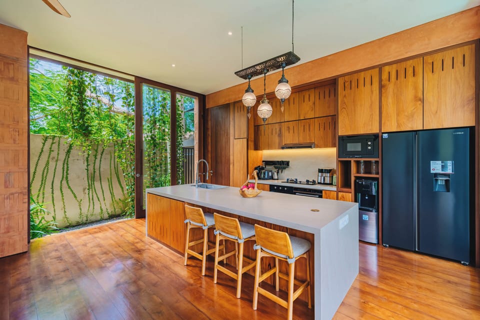 Luxury Villa, Pool View | Private kitchen | Fridge, microwave, oven, stovetop