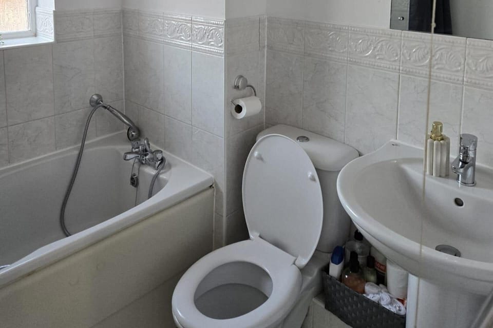 Combined shower/tub, deep soaking tub, hair dryer, towels