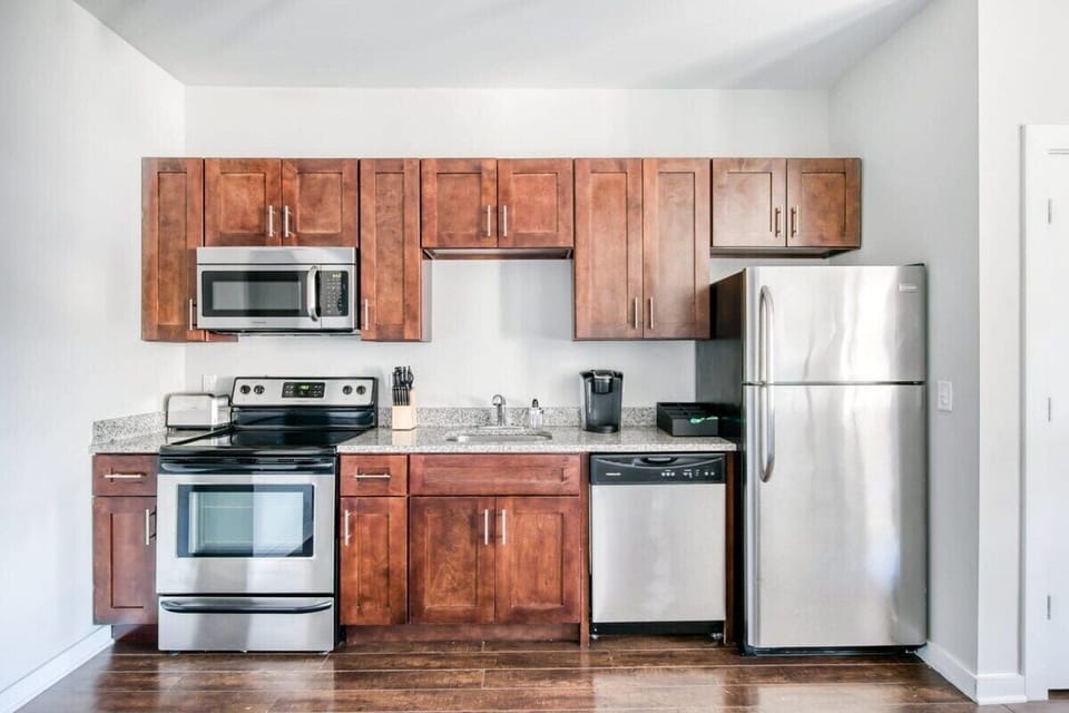 Deluxe Apartment | Private kitchen | Fridge, oven, stovetop, dishwasher