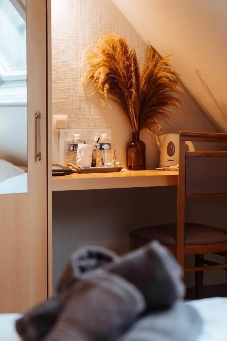 Desk, laptop workspace, blackout drapes, free WiFi
