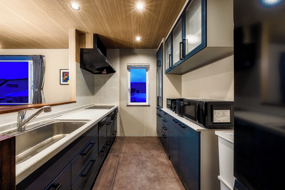 Fridge, microwave, stovetop, rice cooker