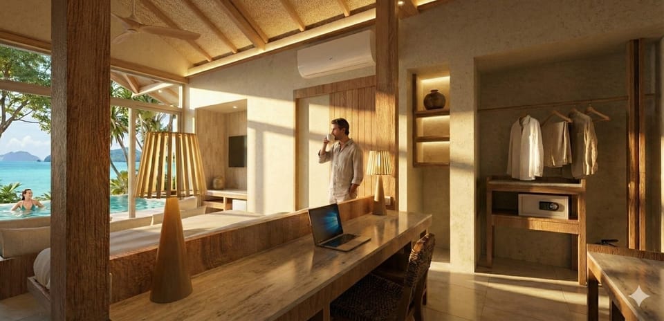 Ocean View Pool Villa | Premium bedding, in-room safe, laptop workspace, free WiFi