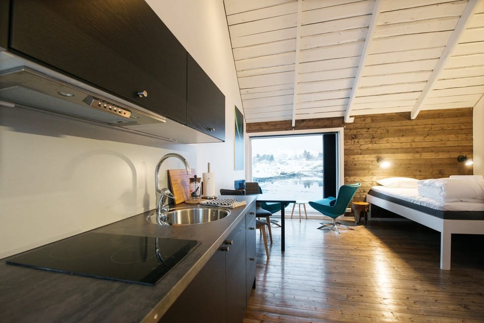 Studio, Kitchen (Myklebustbua #3) | Private kitchen | Dishwasher, cookware/dishes/utensils