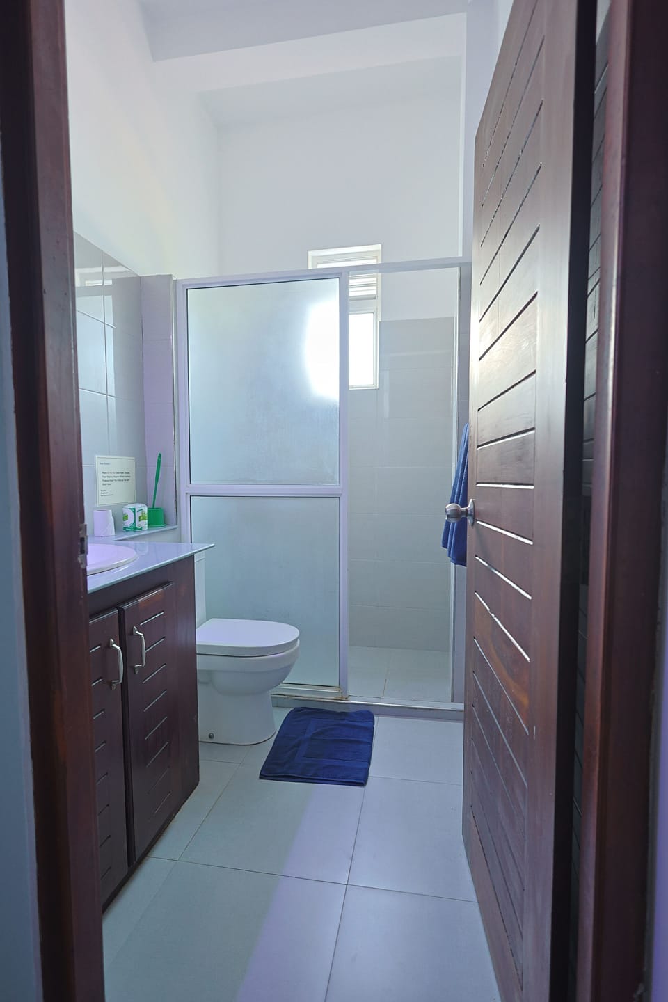 Shower, towels, soap, shampoo