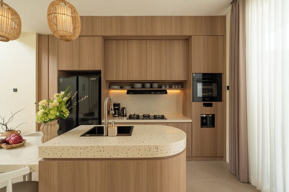 Deluxe Villa, 2 Bedrooms, Balcony, Pool View | Private kitchen | Fridge, oven, stovetop, coffee/tea maker