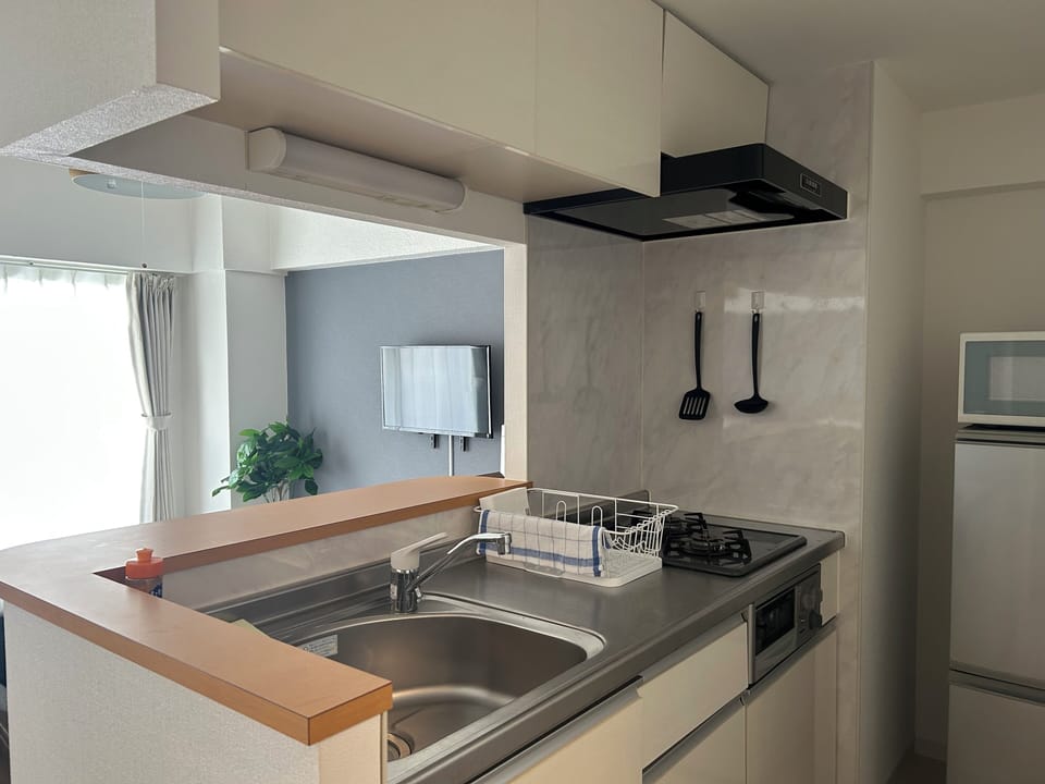 Apartment | Private kitchen | Fridge, microwave, stovetop, rice cooker