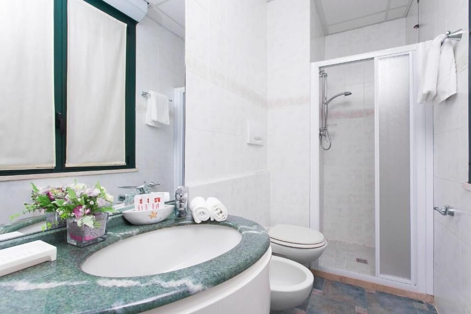Shower, free toiletries, hair dryer, bidet