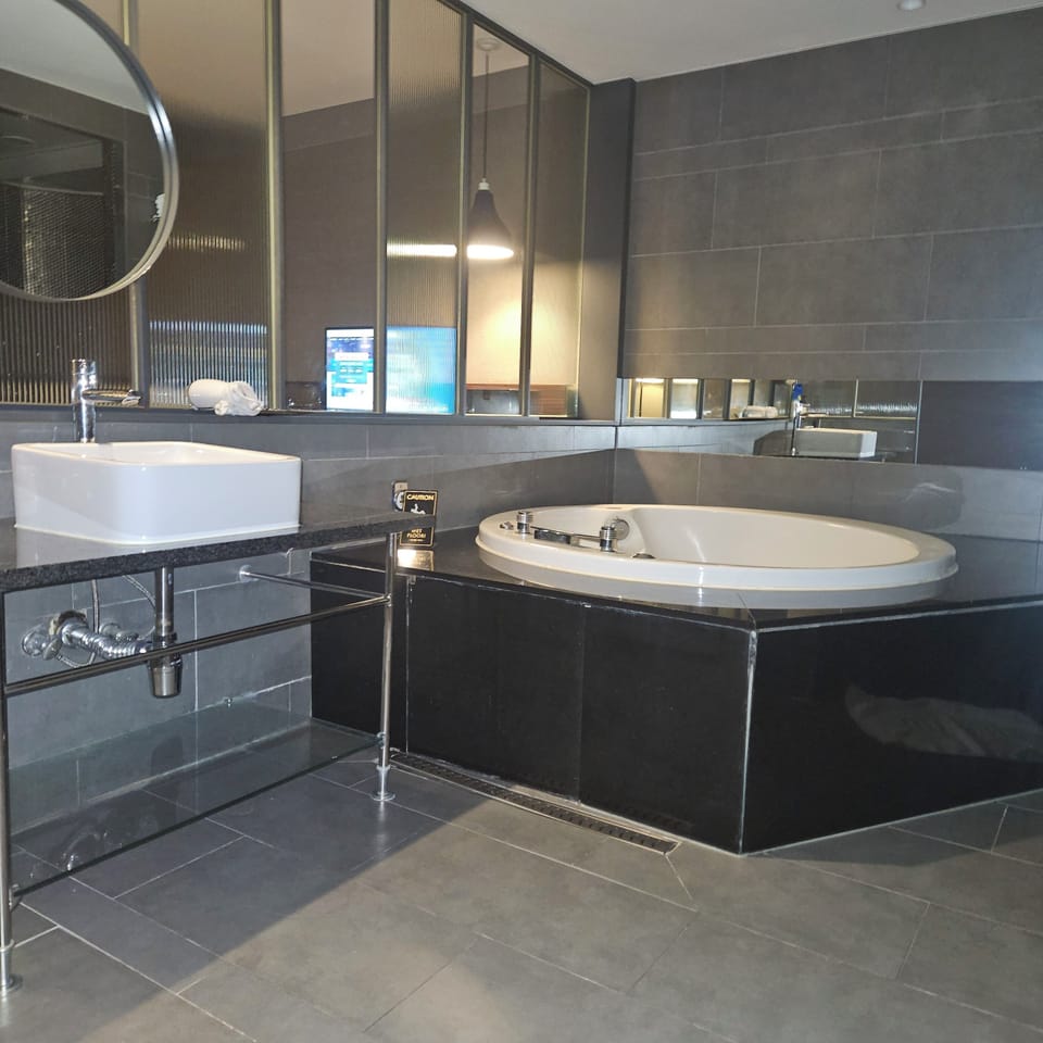 Deluxe Double Room | Bathroom | Hair dryer, towels, shampoo, toilet paper