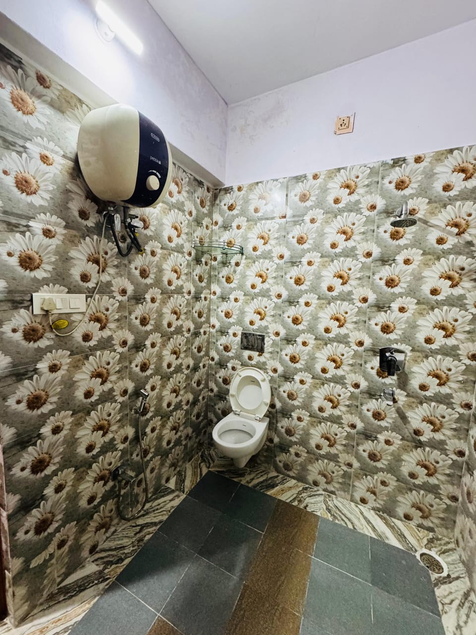 Shower, free toiletries, towels, soap