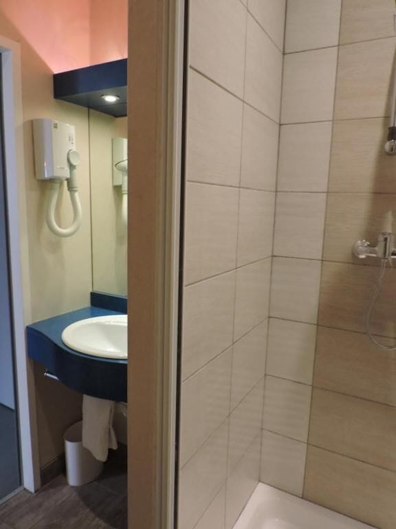 Hair dryer, soap, shampoo, toilet paper