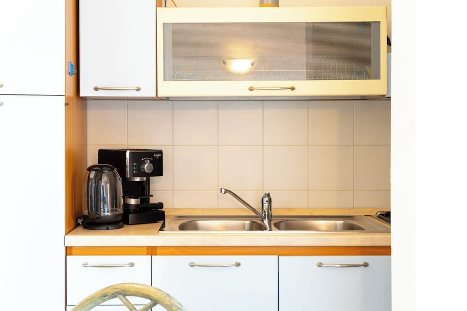 Full-size fridge, oven, stovetop, cookware/dishes/utensils