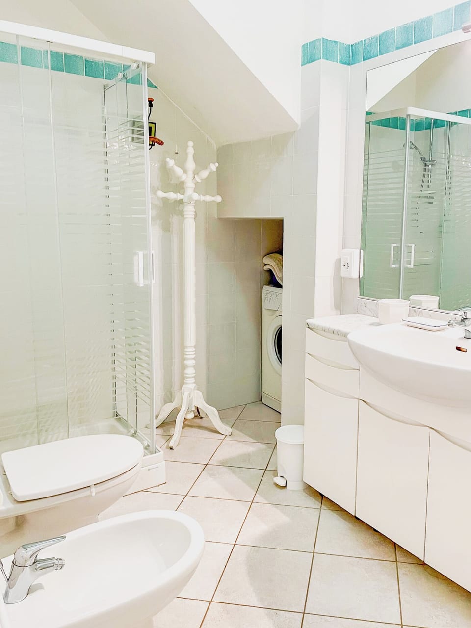 Bidet, towels, toilet paper