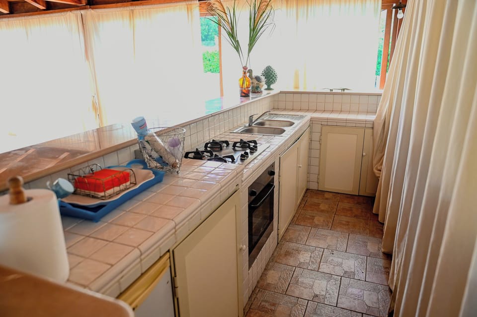 Full-size fridge, microwave, oven, stovetop