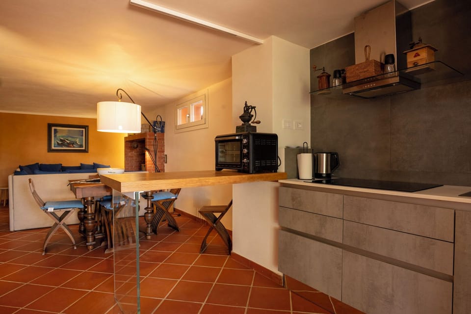Full-size fridge, oven, stovetop, dishwasher