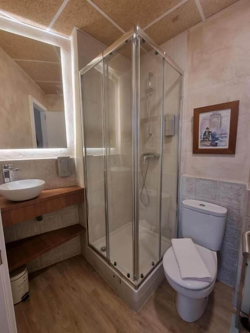 Shower, free toiletries, hair dryer, towels