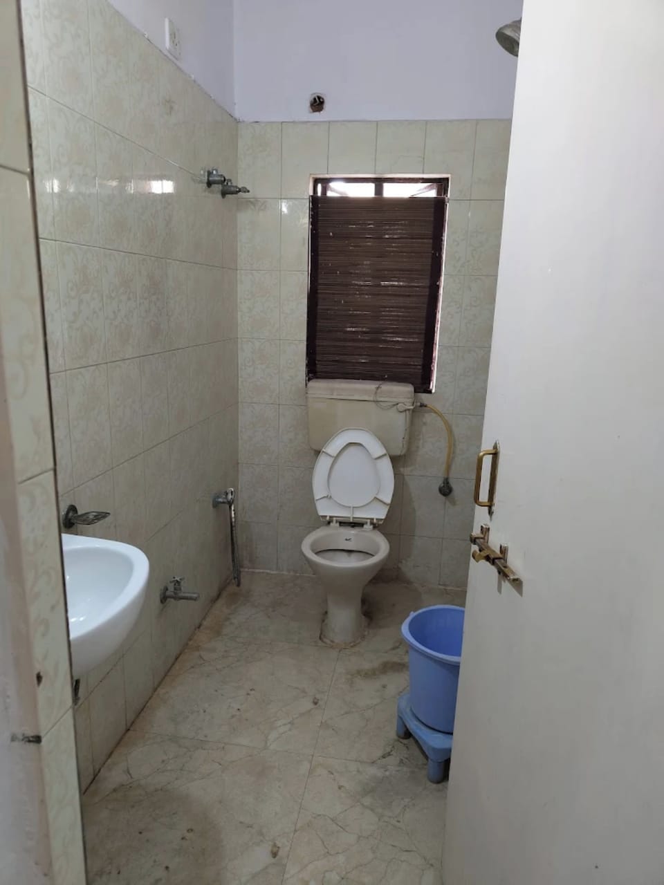 Shower, rainfall showerhead, slippers, towels
