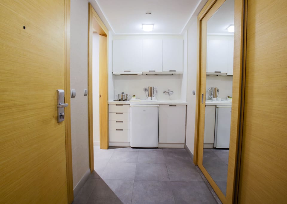 Business Suite | Private kitchenette | Stovetop, electric kettle, cookware/dishes/utensils
