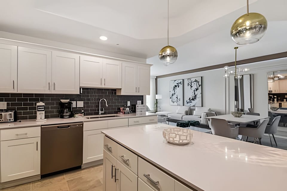 Luxury Apartment | Private kitchen | Highchair, cookware/dishes/utensils, dining table