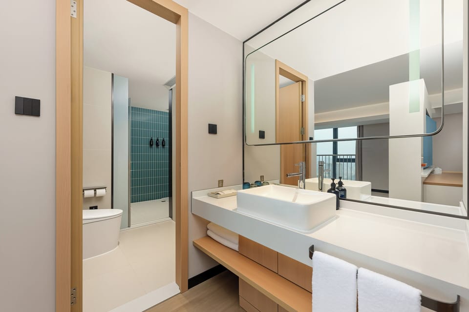 1 King Suite | Bathroom | Shower, hydromassage showerhead, hair dryer, slippers