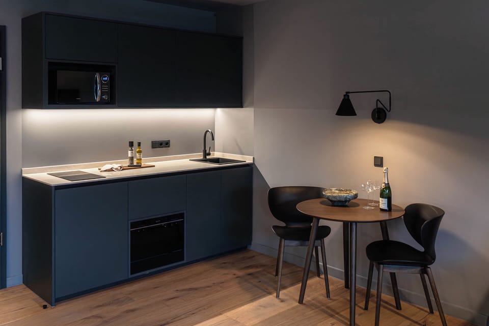 Apartment | Private kitchen | Espresso maker, fridge, microwave, stovetop
