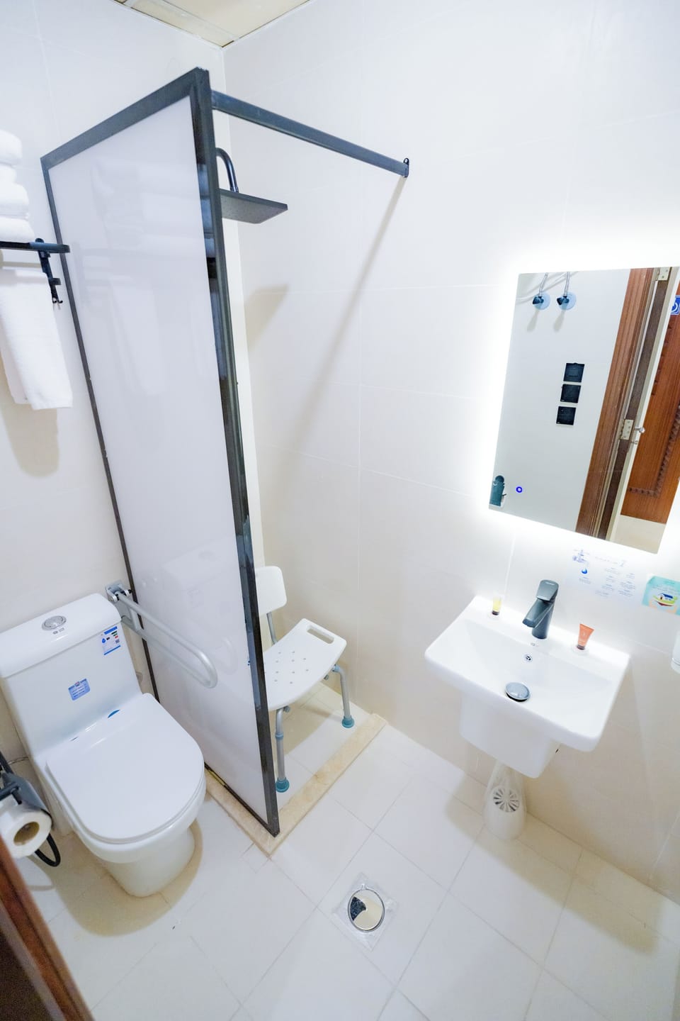 Towels, soap, shampoo, toilet paper