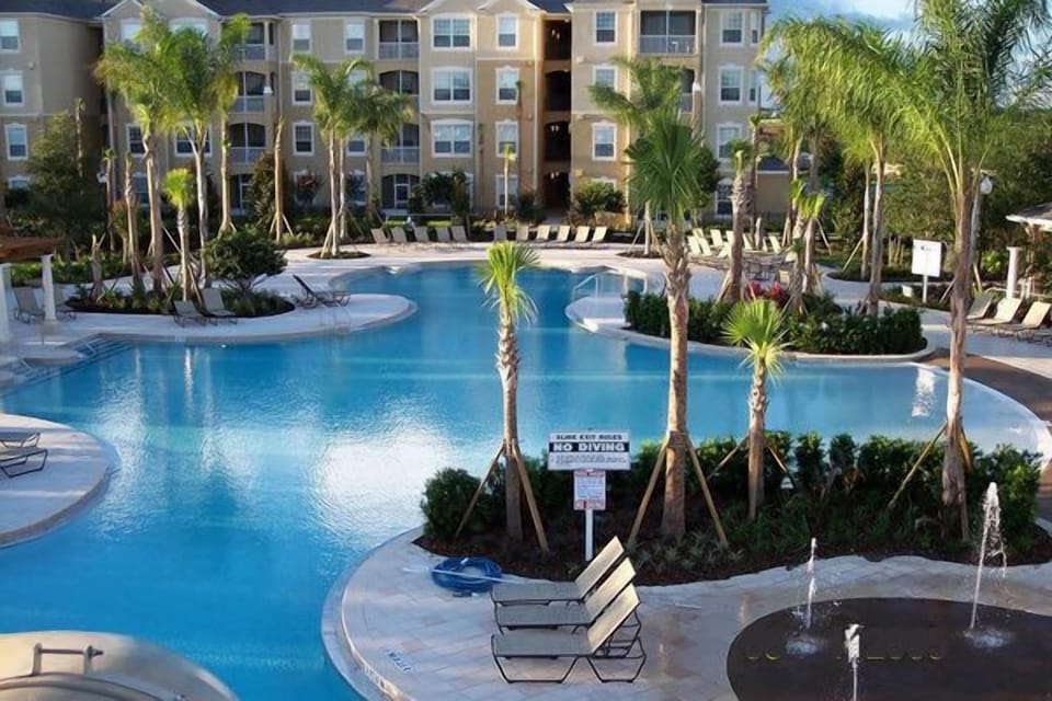 Outdoor pool, sun loungers